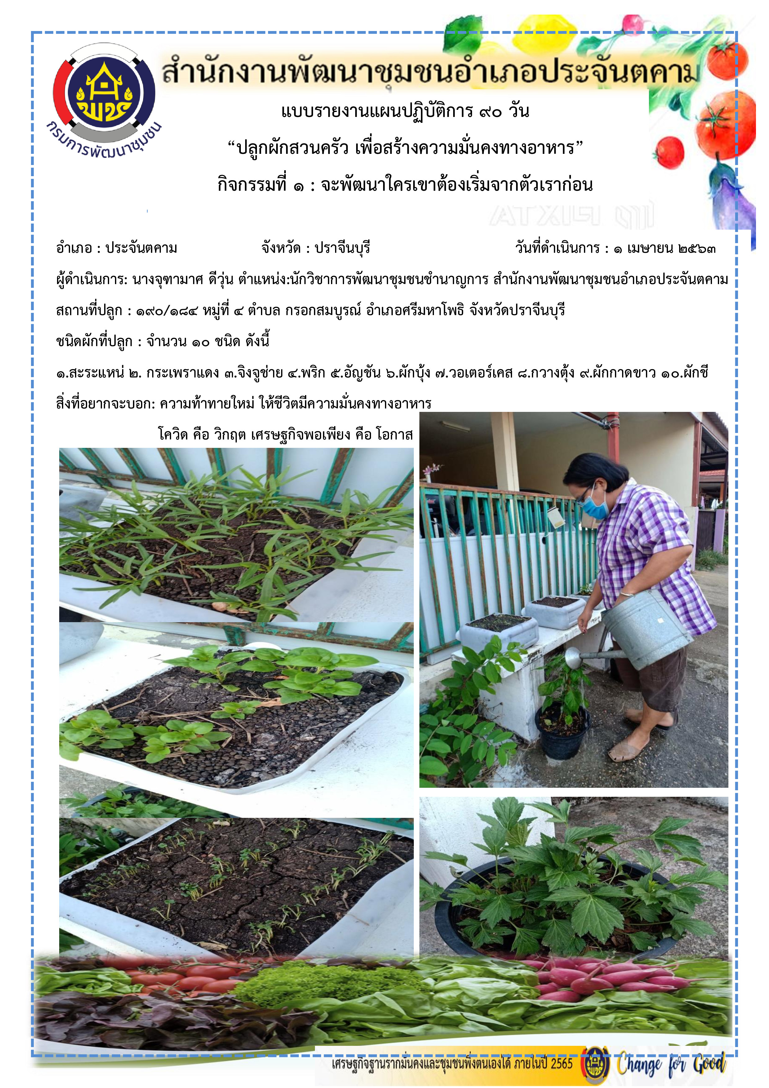 แผนปฏิบัติการ Quick Win 90 วัน “ปลูกผักสวนครัว เพื่อสร้างความมั่นคงทางอาหาร”