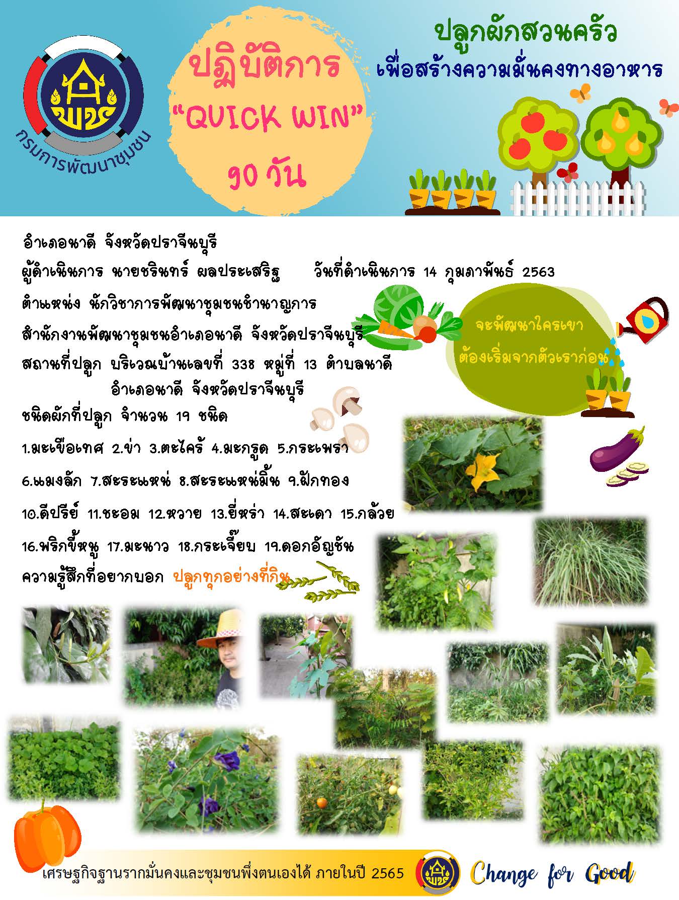 แผนปฏิบัติการ Quick Win 90 วัน “ปลูกผักสวนครัว เพื่อสร้างความมั่นคงทางอาหาร”