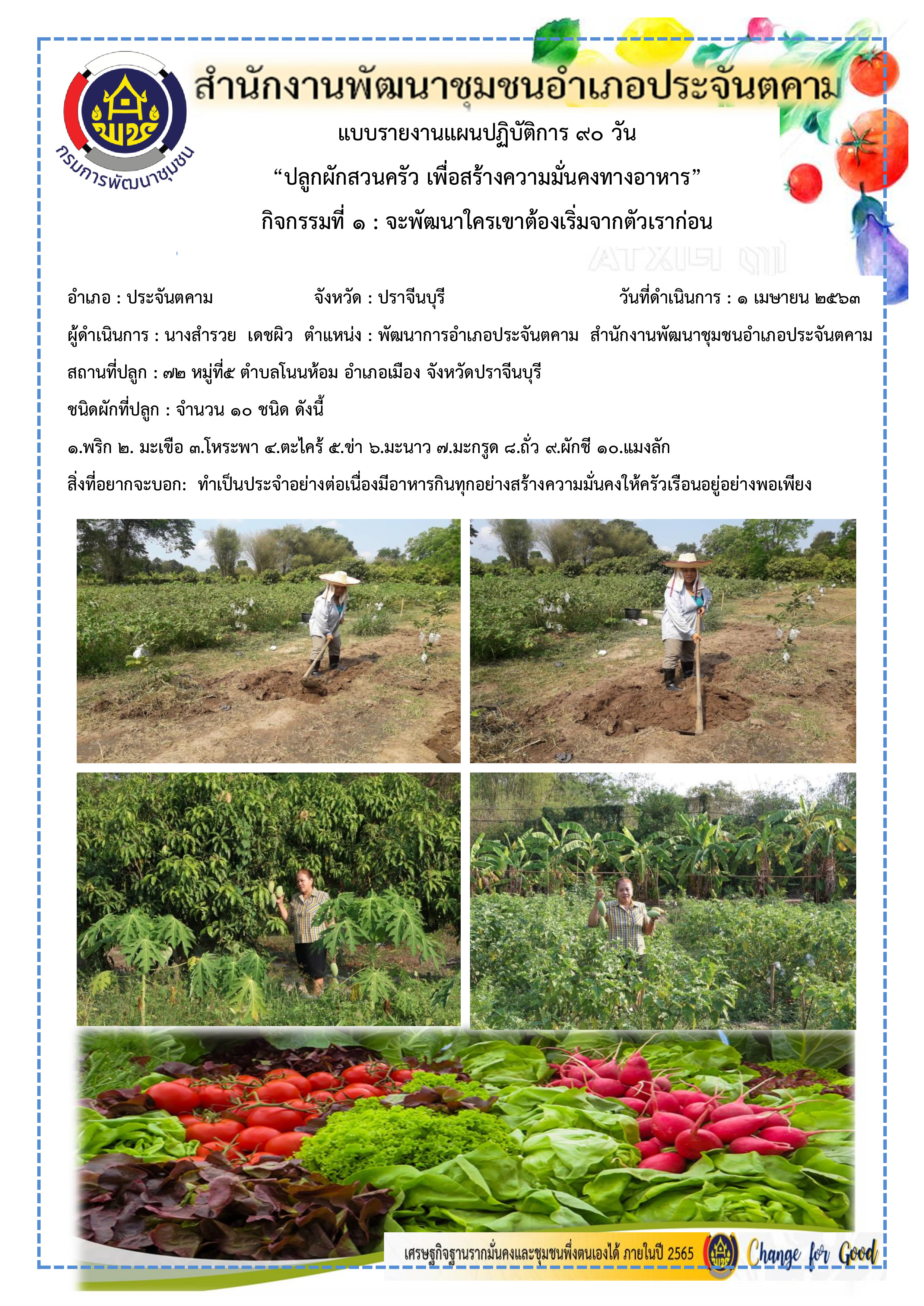 แผนปฏิบัติการ Quick Win 90 วัน “ปลูกผักสวนครัว เพื่อสร้างความมั่นคงทางอาหาร”