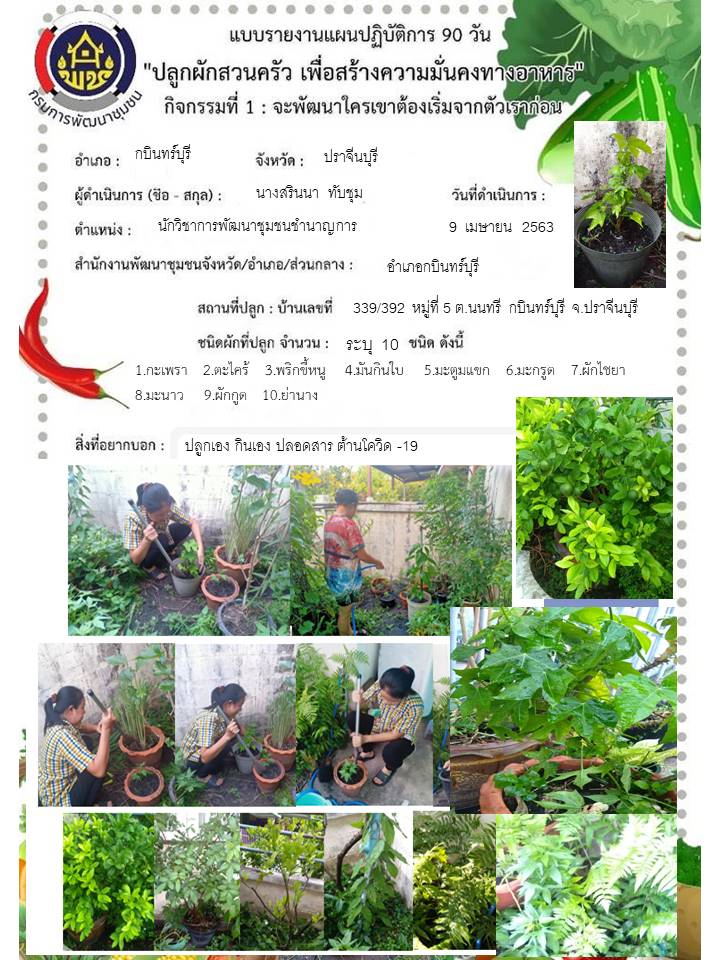 แผนปฏิบัติการ Quick Win 90 วัน “ปลูกผักสวนครัว เพื่อสร้างความมั่นคงทางอาหาร”
