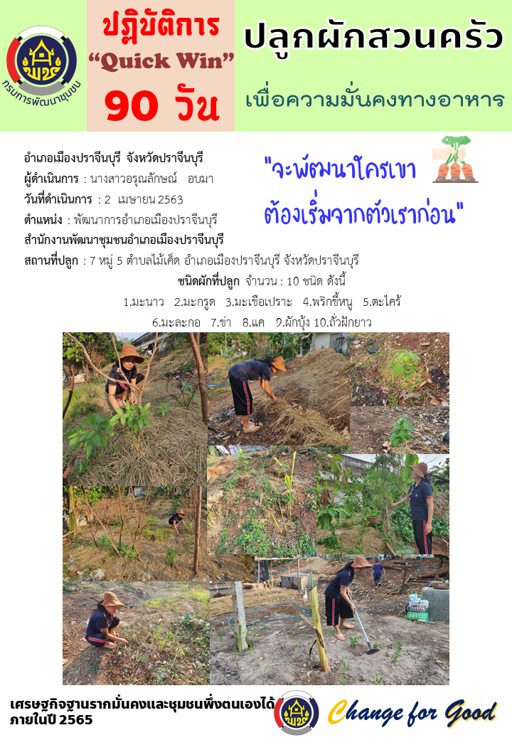 แผนปฏิบัติการ Quick Win 90 วัน “ปลูกผักสวนครัว เพื่อสร้างความมั่นคงทางอาหาร”